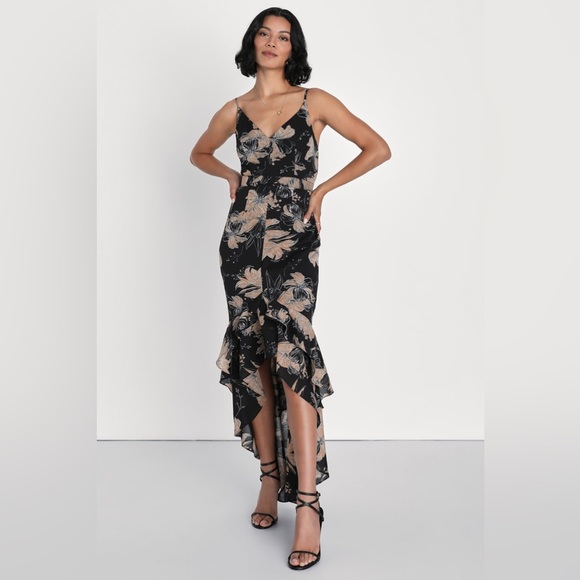 Lulus Dresses & Skirts - SOLD Lulu’s Darling Daylily Black Floral Print High-Low Maxi Dress